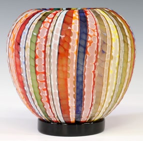 MURANO CENEDESE POLYCHROME BATTUTO-CUT ART GLASS VASE