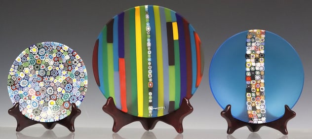 (3) ITALIAN MURANO ART GLASS MILLEFIORI MURRINA PLATES