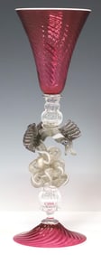WILLIAM GUDENRATH (B.1950) VENETIAN STYLE GLASS DRAGON-STEM GOBLET