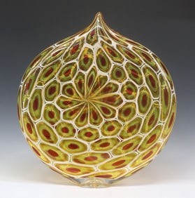 DAVID PATCHEN (B.1966) MURRINE "SUNSET ELLIPSE" ART GLASS SCULPTURE