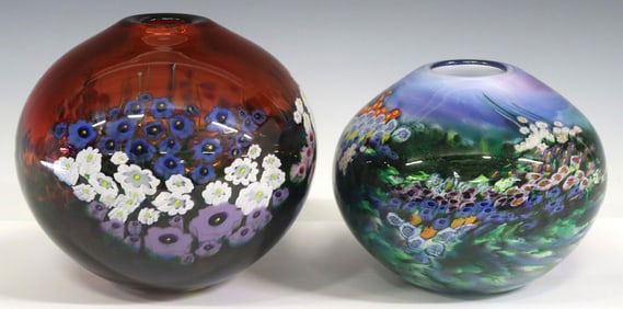(2) SHAWN MESSENGER (20TH C.) LANDSCAPE SERIES MURRINA GLASS VASE