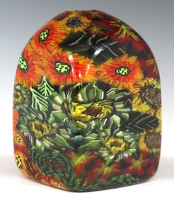 MARTIE NEGRI (B.1957) SUNFLOWER MURRINE ART GLASS VASE