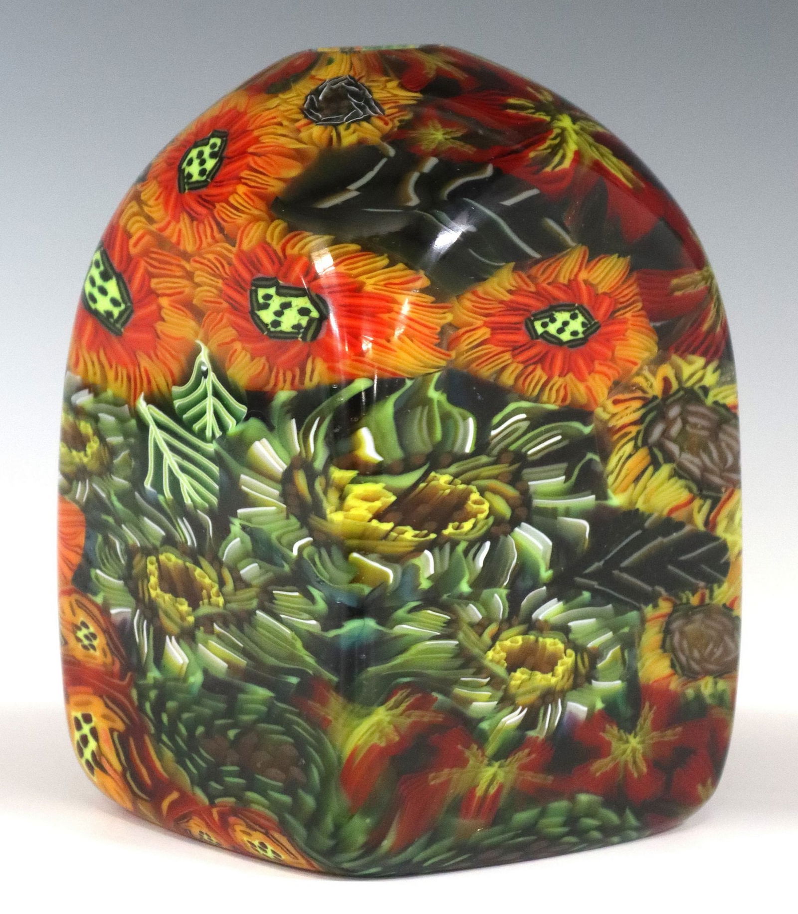 MARTIE NEGRI (B.1957) SUNFLOWER MURRINE ART GLASS VASE (1 of 6)