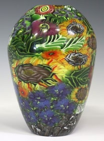 MARTIE NEGRI (ATTRIB., B.1957) FLORAL MURRINE ART GLASS VASE
