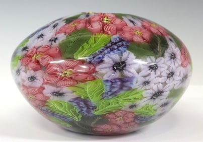 MARTIE NEGRI (B. 1957) CONTEMPORARY FLORAL MURRINE ART GLASS VASE