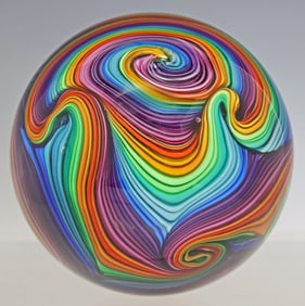 JAMES NOWAK (B.1956) STUDIO ART GLASS RAINBOW SPIRAL PAPERWEIGHT