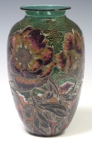 JONATHAN HARRIS (B.1945) SILVER CASED CAMEO GLASS PEONY VASE