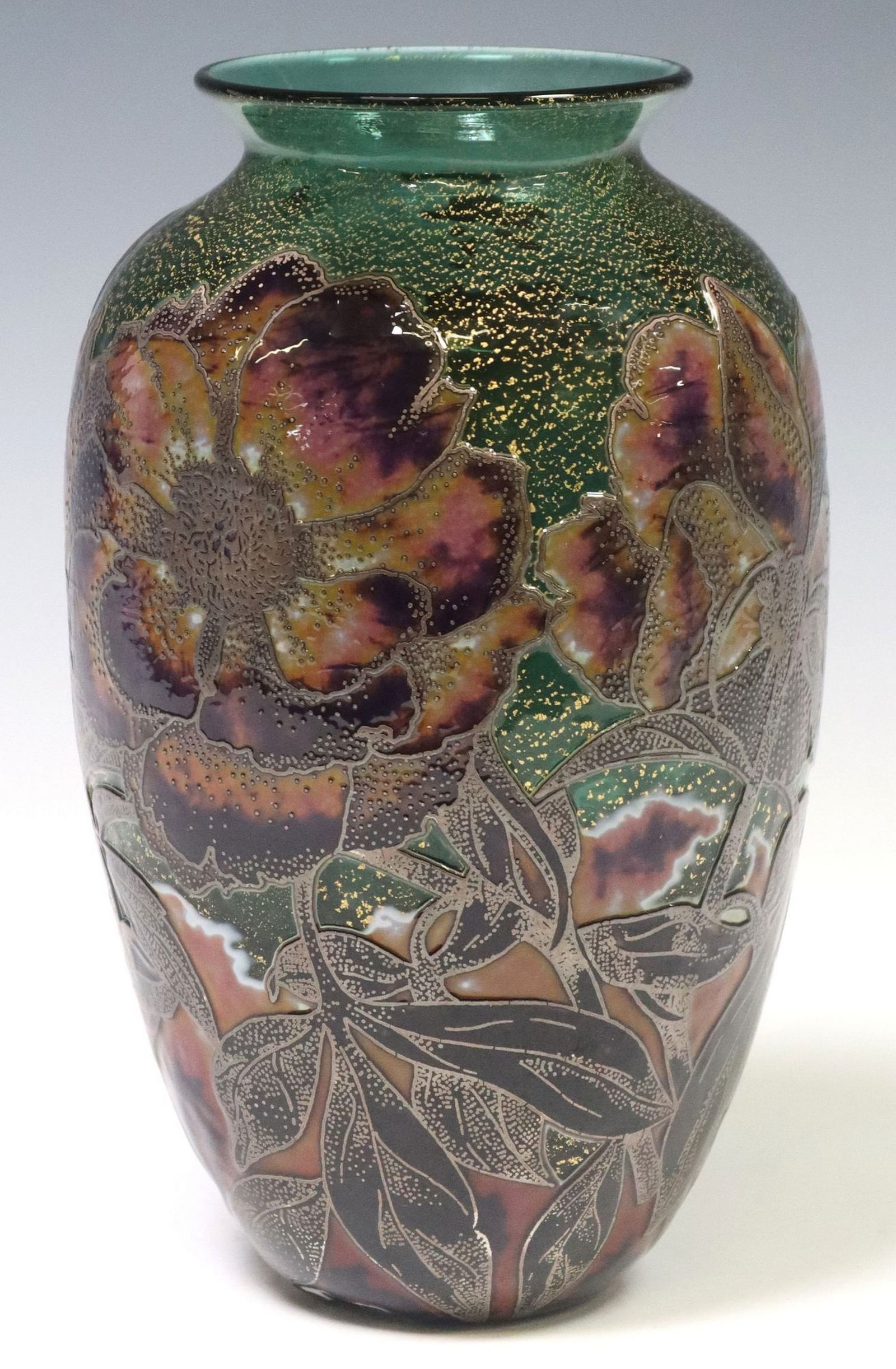 JONATHAN HARRIS (B.1945) SILVER CASED CAMEO GLASS PEONY VASE (1 of 5)
