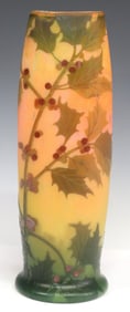 FRENCH LEGRAS ART NOUVEAU STYLE ENAMELEDÂ CAMEO GLASS HOLLY BERRIES VASE