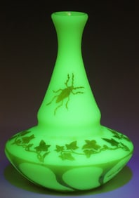 FRENCH DeVEZ ART NOUVEAU CAMEO VASELINE GLASS VASE