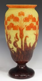 LARGE SCHNEIDER LE VERRE FRANCAIS ART DECO CAMEO GLASS FOOTED VASE