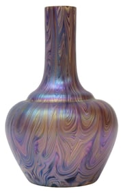 BOHEMIAN KRALIK (ATTRIB.) IRIDESCENT SWIRLED ART GLASS BOTTLE VASE