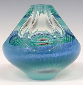 GARY BEECHAM (B.1955) ART GLASS VESSEL 'ICE BLUE CUTBACK #2'