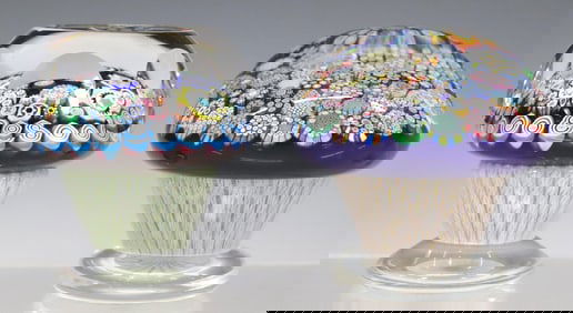 (2) PETER MCDOUGALL (B.1952) MILLEFIORI PEDESTAL PAPERWEIGHTS