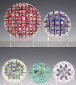 (5) PETER MCDOUGALL (B.1952) ASSORTED ART GLASS MILLEFIORI PAPERWEIGHTS