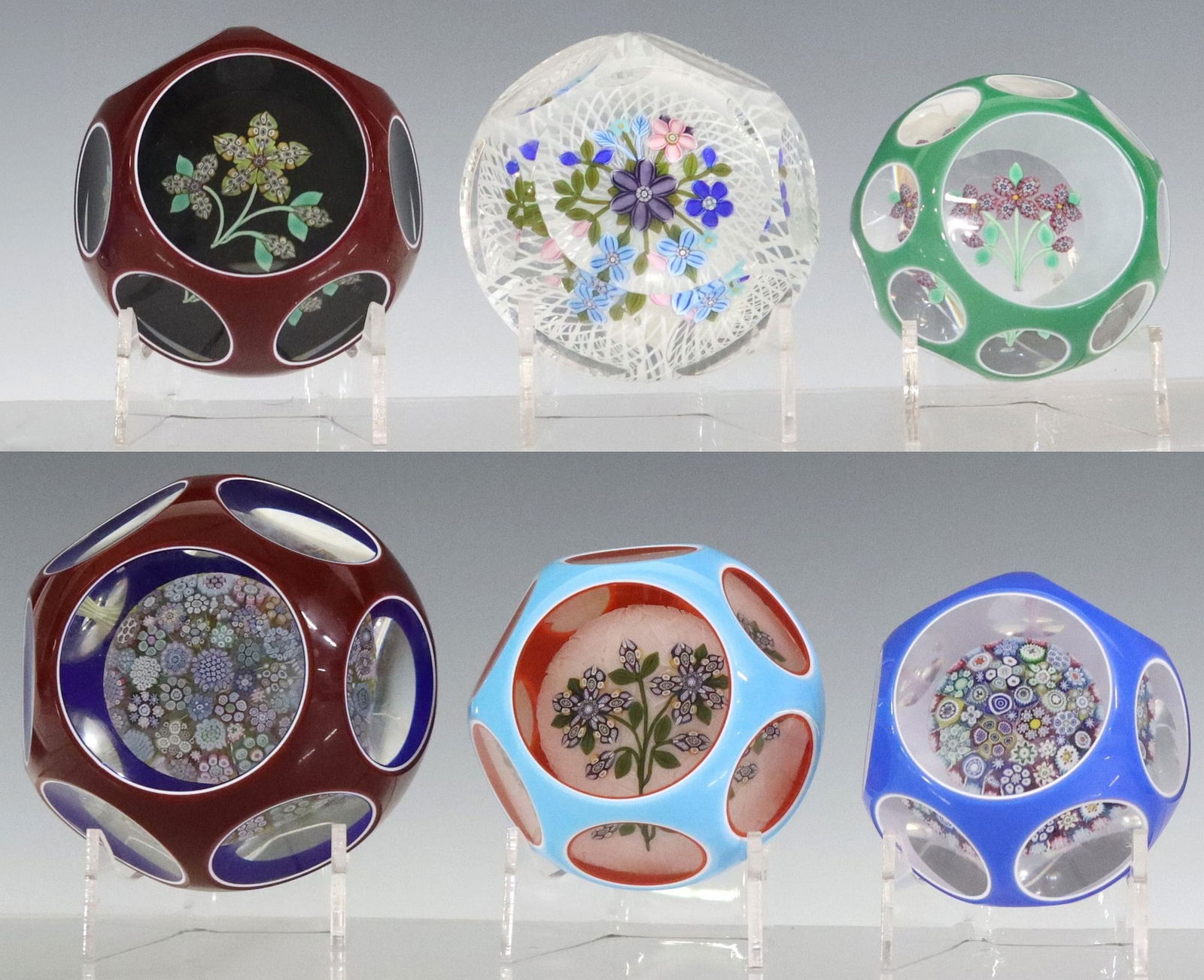 (6) PETER MCDOUGALL (B.1952) FACETED ART GLASS PAPERWEIGHTS (1 of 12)