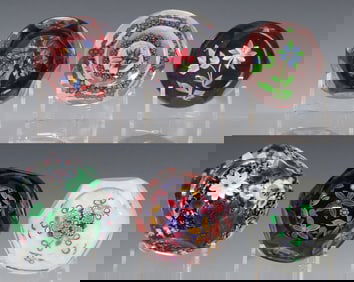 (6) PETER MCDOUGALL (B. 1952) MILLEFIORI FLORAL ART GLASS PAPERWEIGHTS