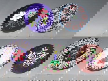 (5) PETER MCDOUGALL (B.1952) LAMPWORKED & MILLEFIORI ART GLASS PAPERWEIGHTS