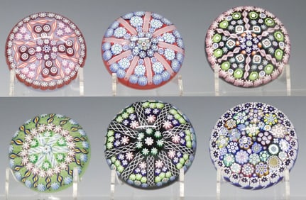 (6) PETER MCDOUGALL (B.1952) MILLIFIORI ART GLASS PAPERWEIGHTS