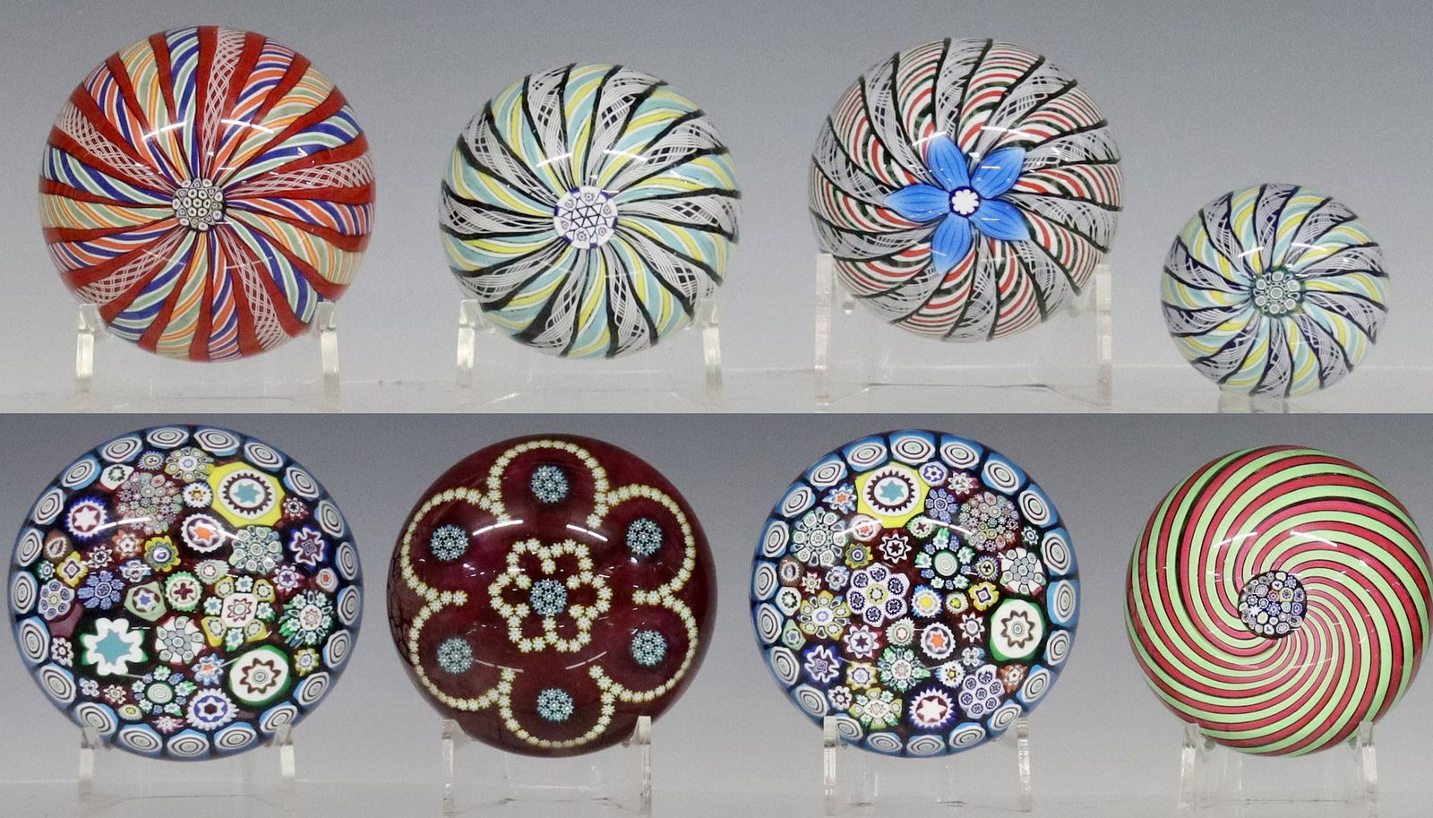 (8) PETER MCDOUGALL (B.1952) SWIRL & MILLEFIORI ART GLASS PAPERWEIGHTS (1 of 8)