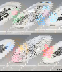 (4) JOHN DEACONS MILLEFIORI & LAMPWORK UPSET MUSLIN PAPERWEIGHTS