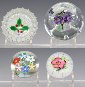 (4) JOHN DEACONS (B.1950) GLASS LAMPWORK PAPERWEIGHTS