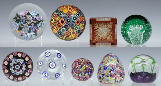 (9) ART GLASS PAPERWEIGHTS: CAITHNESS, PAUL YSART, & PETER MCDOUGALL