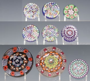 (9) SCOTTISH PERTHSHIRE & PAUL YSART STYLE ART GLASS MILLEFIORI PAPERWEIGHTS