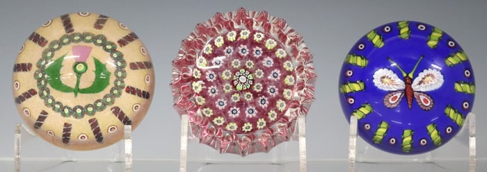 (3) SCOTTISH ART GLASS PAPERWEIGHTS, WILLIAM MANSON, PHOENIX & ST. KILDA