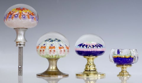 (4) SCOTTISH ART GLASS MILLEFIORI PAPERWEIGHT DOOR KNOBS, 2 PERTHSHIRE