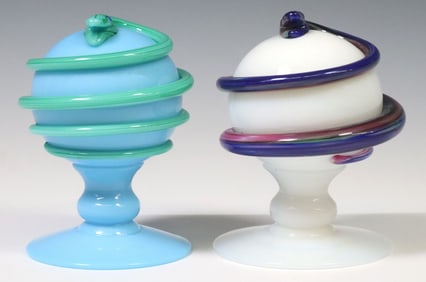 (2) PAIRPOINT GLASS COMPANY SNAKE PEDESTAL PAPERWEIGHTS