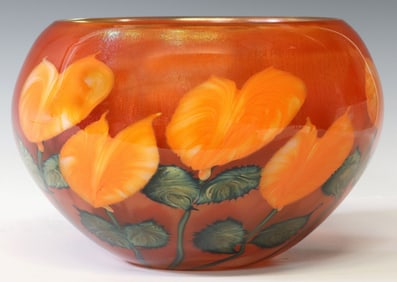 DANIEL LOTTON (B.1963) STUDIO ART GLASS FLORAL PAPERWEIGHT VASE