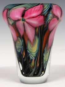 DANIEL LOTTON (B.1963) STUDIO ART GLASS 'CLEMATIS' FLORAL PAPERWEIGHT VASE