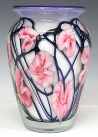 JOHN LOTTON (B.1964) STUDIO ART GLASS FLORAL PAPERWEIGHT VASE