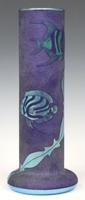 SAMUEL STURGEON (20THC.) FOR LUNDBERG STUDIOS ETCHED ART GLASS VASE