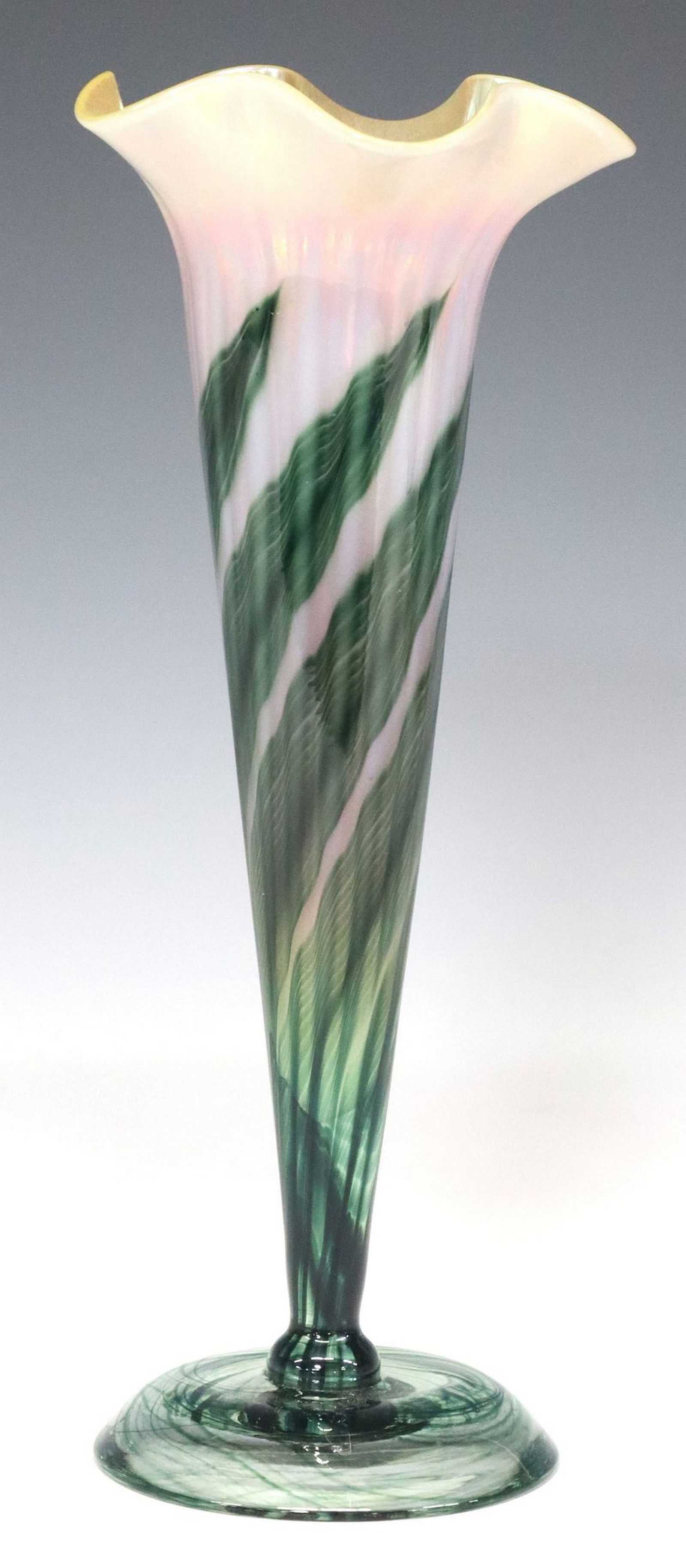 LUNDBERG STUDIOS ART GLASS IRIDESCENT TRUMPET VASE (1 of 5)
