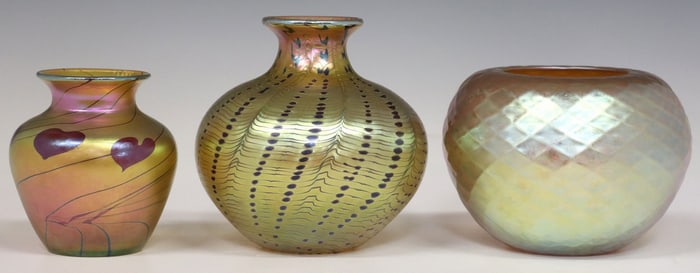 (3) LUNDBERG STUDIOS IRIDESCENT ART GLASS VASES
