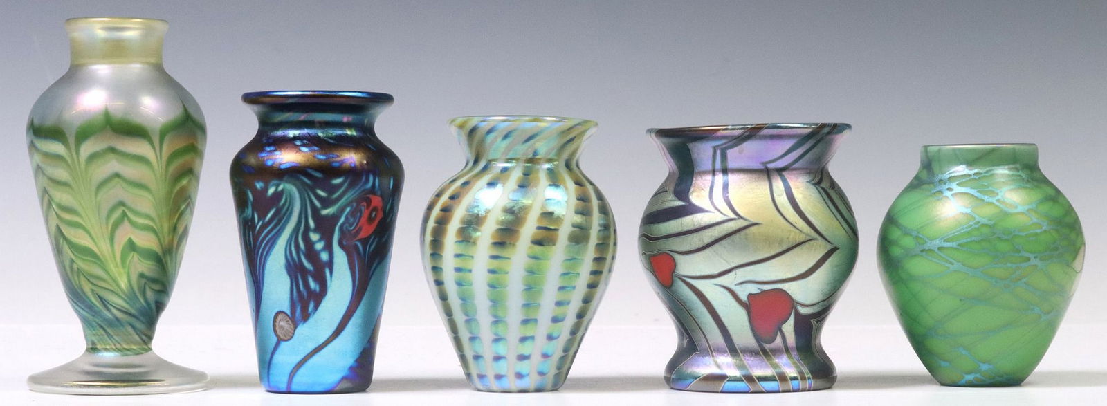 (5) SMALL LUNDBERG STUDIOS IRIDESCENT ART GLASS VASES (1 of 9)