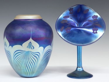 (2) CARL RADKE (20THC.) FOR PHOENIX STUDIOS IRIDESCENT ART GLASS VASES