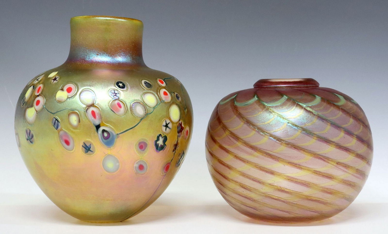 (2) ROBERT HELD (CANADIAN, 20THC.) IRIDESCENT ART GLASS VASES (1 of 5)