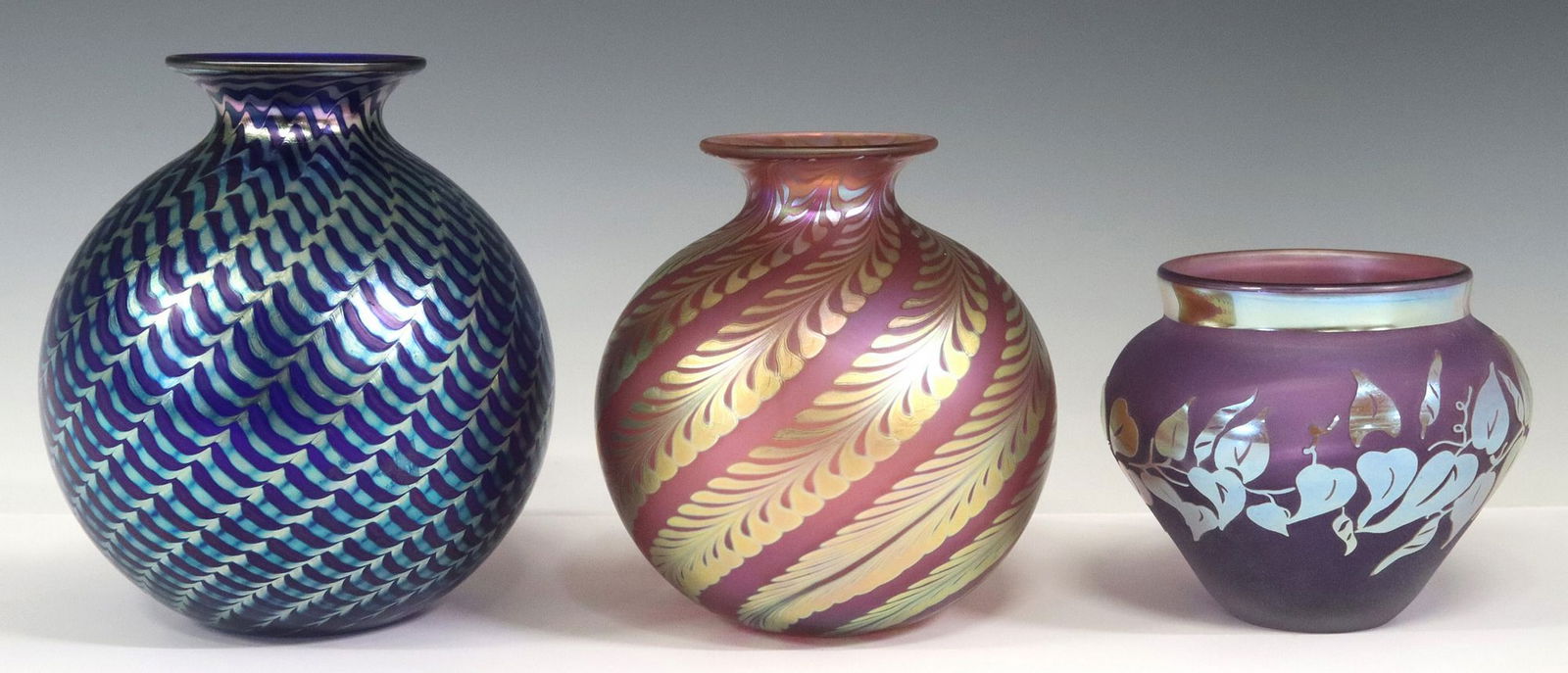 (3) STEVEN CORREIA (B.1949) STUDIO ART GLASS IRIDESCENT VASES (1 of 7)