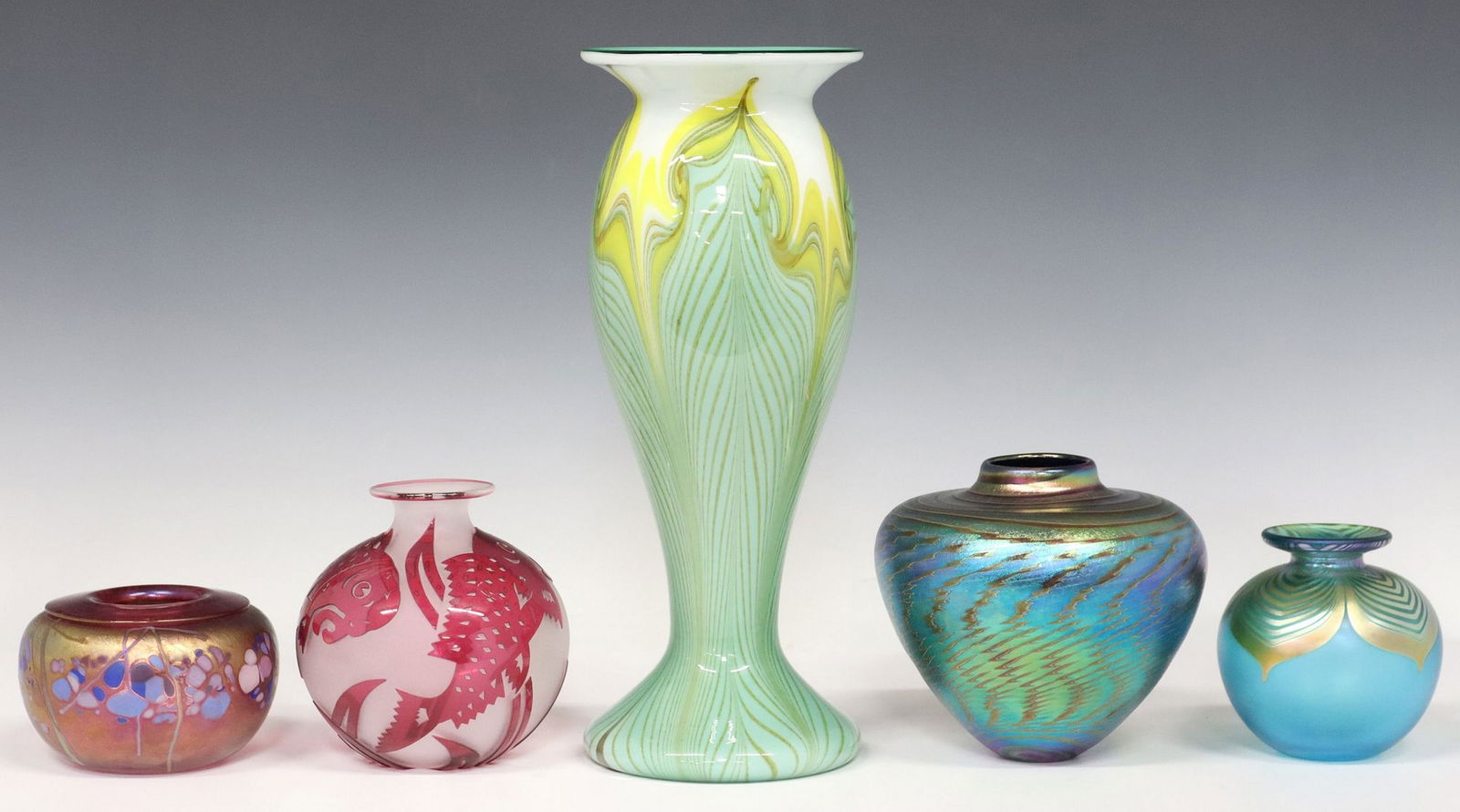(5) CONTEMPORARY ARTIST SIGNED STUDIO ART GLASS VASES (1 of 9)
