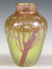 ORIENT & FLUME 'HAWTHORN' STUDIO ART GLASS IRIDESCENT FLORAL VASE