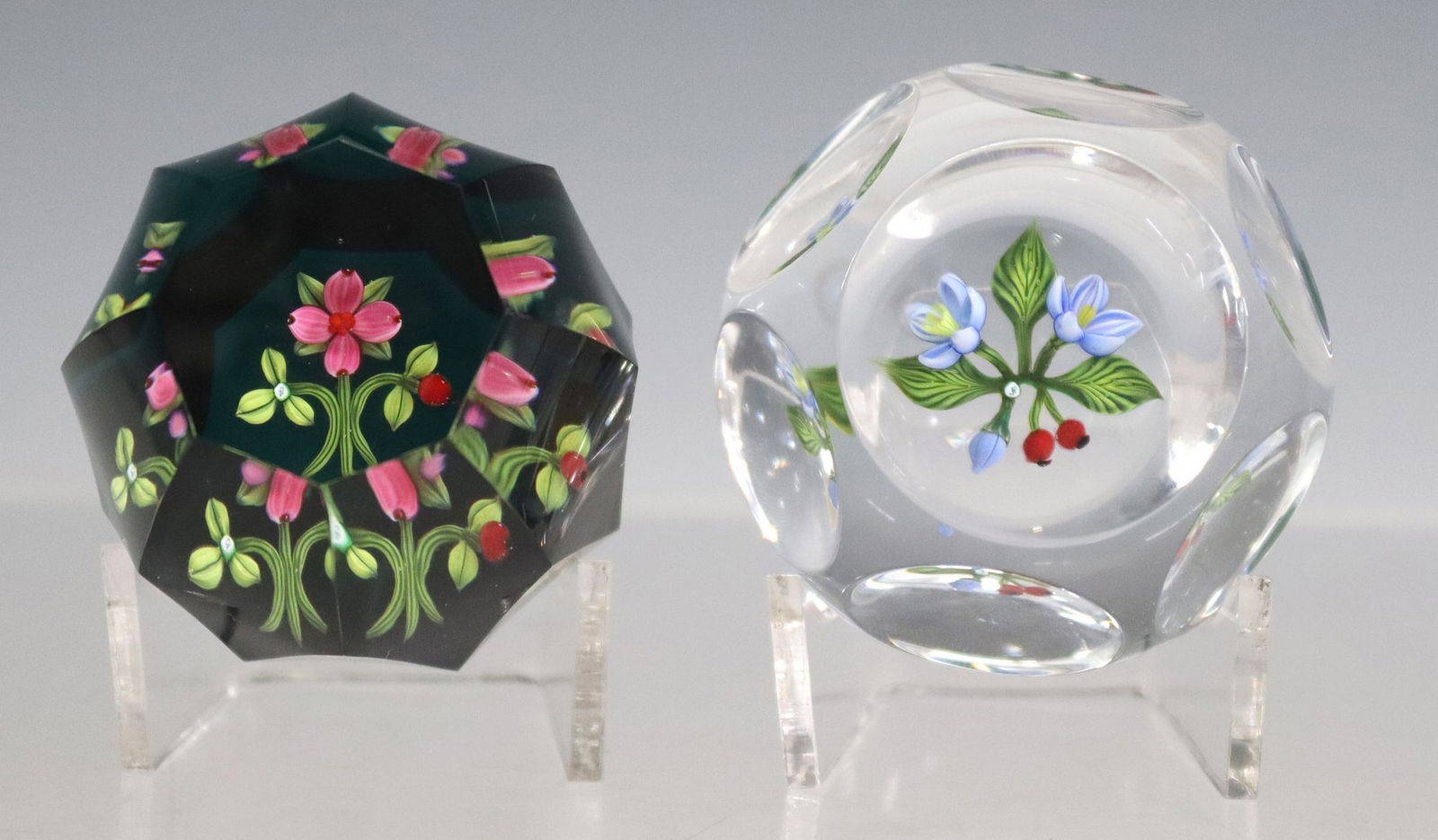 (2) JOHN PARSLEY (1916-2009) ART GLASS LAMPWORK PAPERWEIGHTS DATED 1992 (1 of 9)