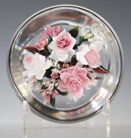 RICK AYOTTE (B.1944) GLASS LAMPWORK ROSE BOUQUET MAGNUM PAPERWEIGHT