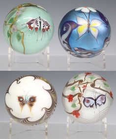 (4) AMERICAN ART GLASS SURFACE-DECORATED PAPERWEIGHTS