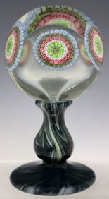 LARGE MURANO ART GLASS MILLEFIORI PEDESTAL PAPERWEIGHT, 8.25"H