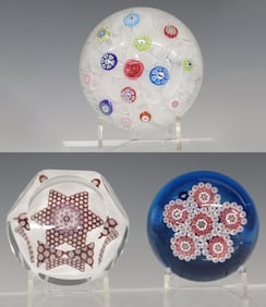 (3) SAINT LOUIS GLASS COMPLEX MILLEFIORI PAPERWEIGHTS