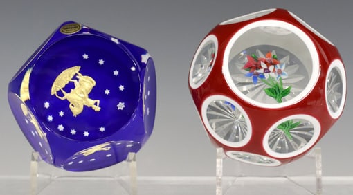 (2) SAINT LOUIS DOUBLE-OVERLAY LAMPWORK & US BICENTENNIAL PAPERWEIGHTS