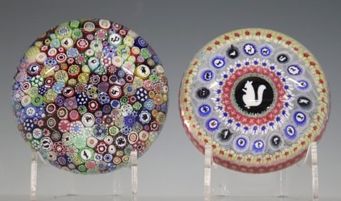 (2) BACCARAT CLOSE-PACKED MILLEFIORI & SILHOUETTE CANE PAPERWEIGHTS